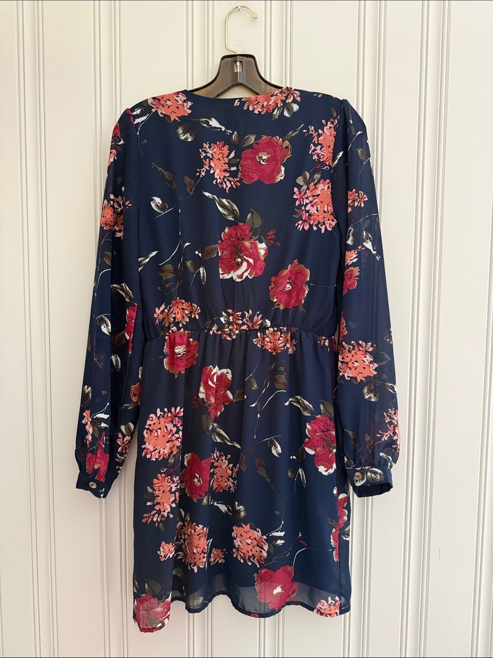 Lulu's Navy Floral Long Sleeve Wrap Dress - Picture 5 of 5
